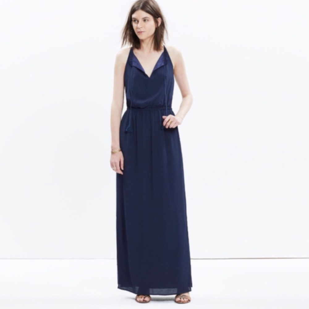 Madewell Navy Tassle-Tie Casual Maxi Dress - Picture 3 of 7